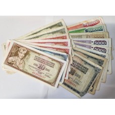 YUGOSLAVIA . TEN 10 - ONE HUNDRED THOUSAND 1000,000 DINARA . LOT OF 15 BANKNOTES